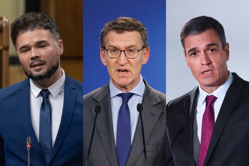 Rufián (ERC), Feijóo (PP) i Sánchez (PSOE)
