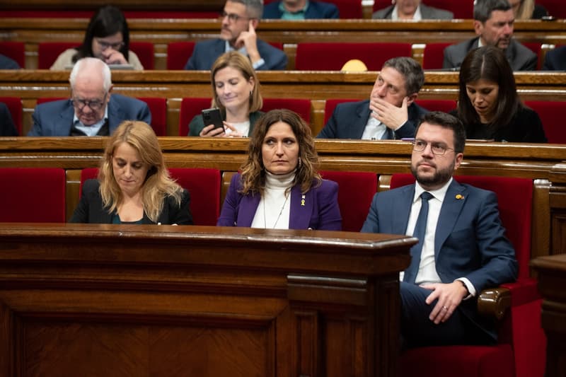 La consellera de Economia, Natàlia Mas; la consellera de Presidencia, Laura Vilagrà, i el president del Govern, Pere Aragonès