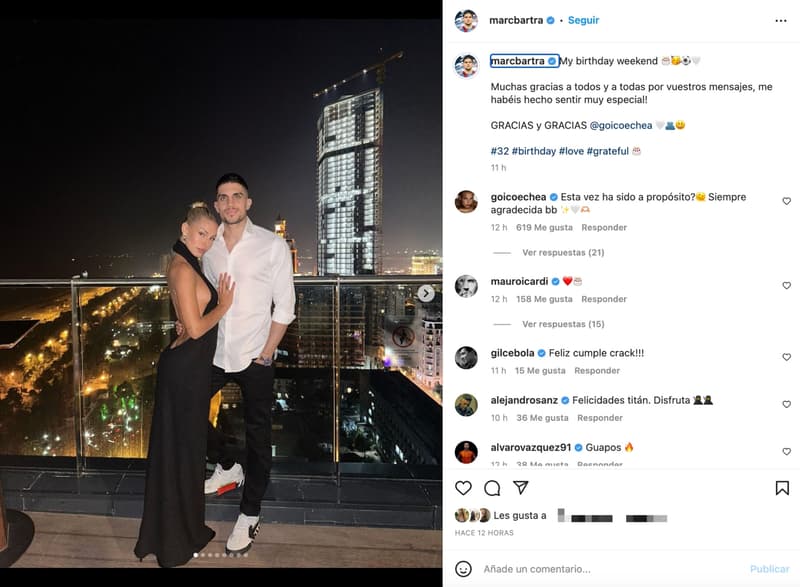 Marc Bartra i Jessica Goicoechea, junts per l'aniversari d'ell | Instagram