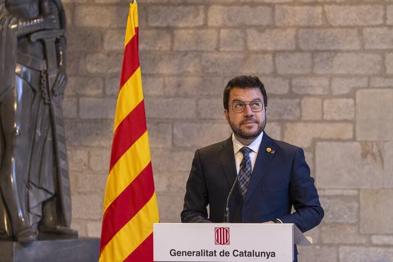 El president de la Generalitat, Pere Aragonès, en una roda de premsa