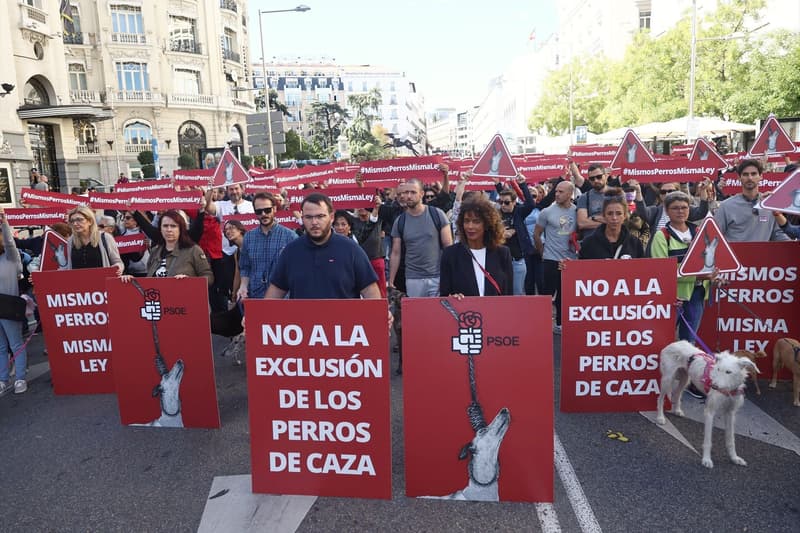 Protesta contra l'esmena del PSOE sobre els gossos de caça