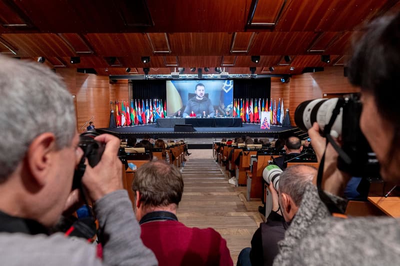 Intervención por videoconferencia del presidente de Ucrania, Volodímir Oleksándrovich Zelenski, en la Asamblea Parlamentaria celebrada en Madrid