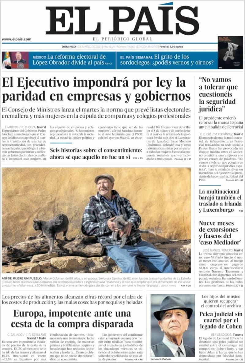 Portada de El País del 5 de marzo del 2023