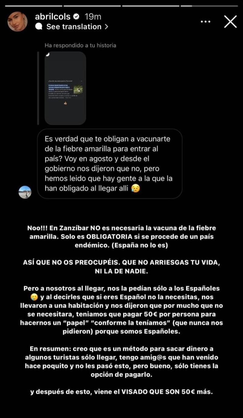 Abril Cols aclareix el seu primer missatge sobre les vacunes | Instagram