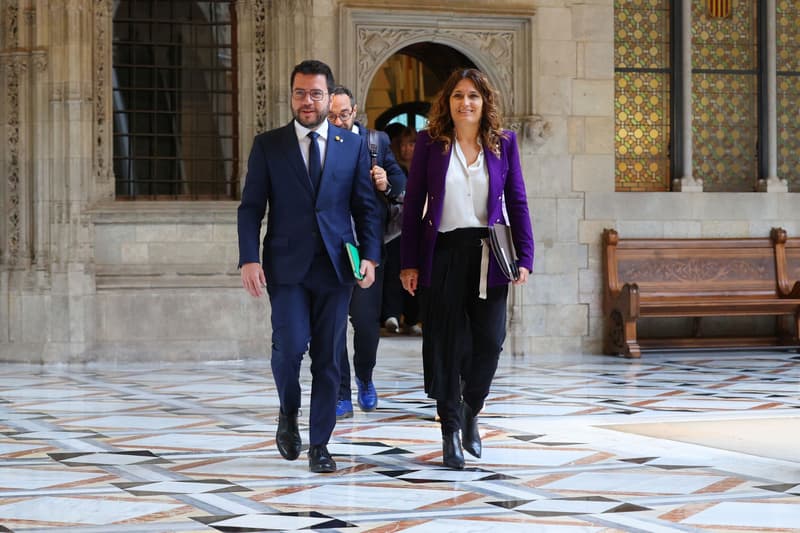El presidente de la Generalitat, Pere Aragonès y la consejera|consellera de Presidencia, Laura Vilagrà