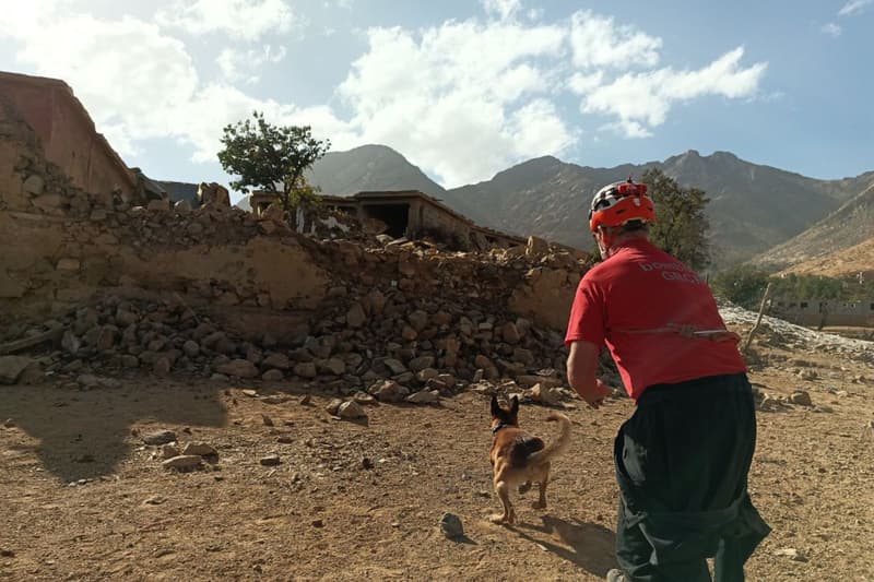 Uno de los bomberos con perros de la unidad canina de los Bomberos en Marruecos