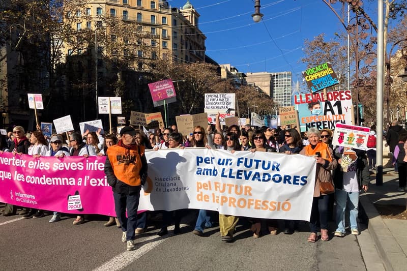 Manifestación de enfermeras hoy en Barcelona