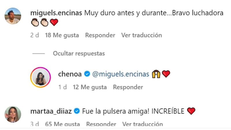 Intercambio de mensajes entre Chenoa y Miguel Sánchez Encinas | Instagram