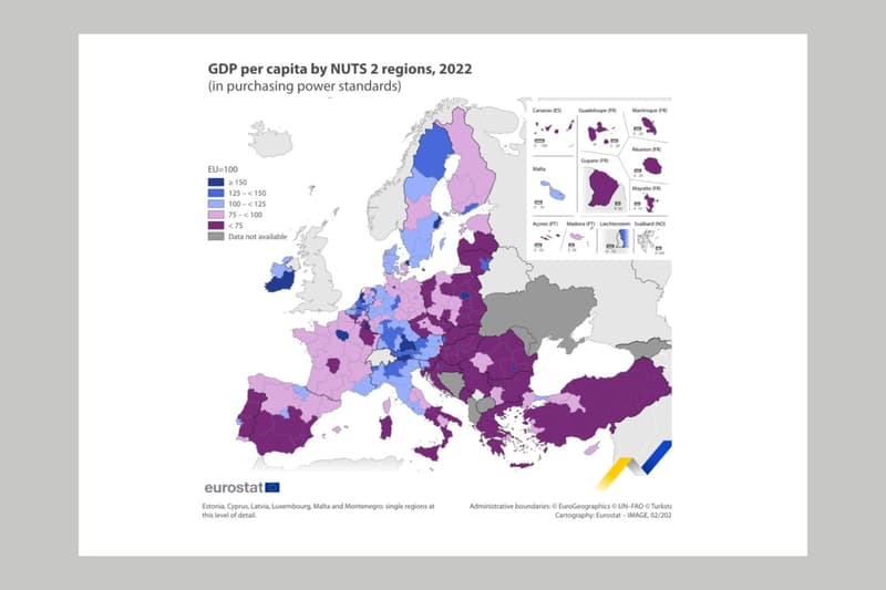 PIB per cápita por regiones UE, 2022