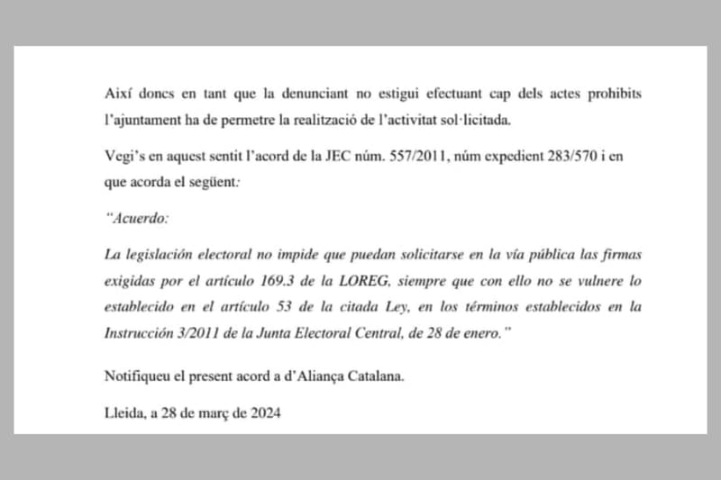 Fragmento final del texto del acuerdo | JEP de Lleida 